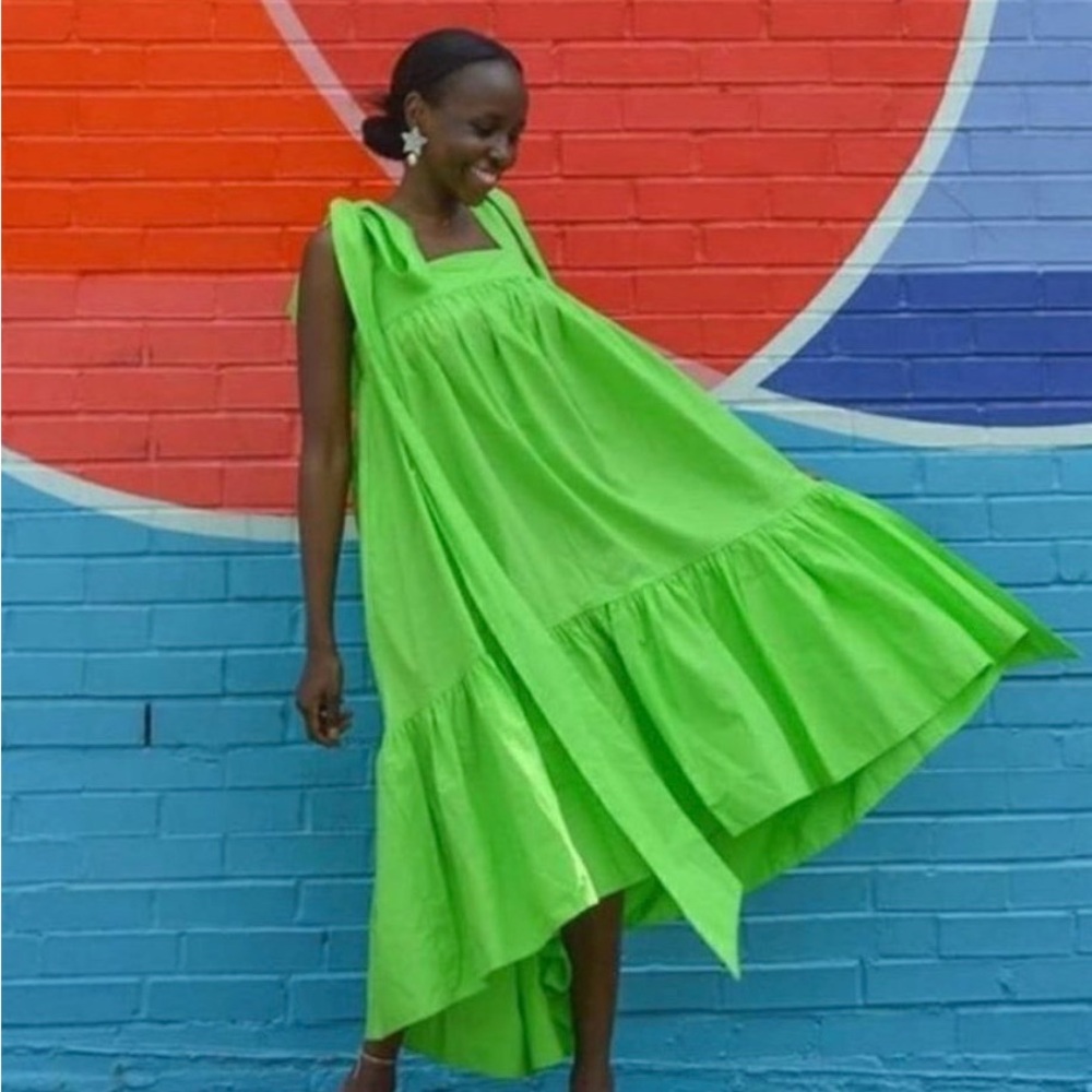 Christofer John Rogers Flowy strap tie babydoll neon Green Sleeveless Dress